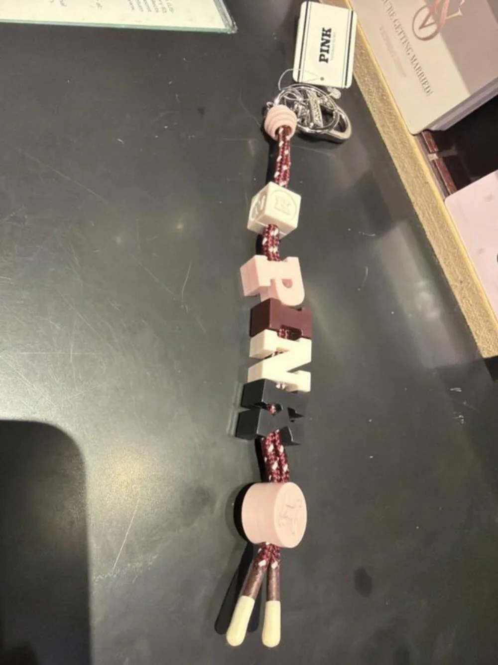 PINK Keychain Charm | Beaded Paracord Accessory